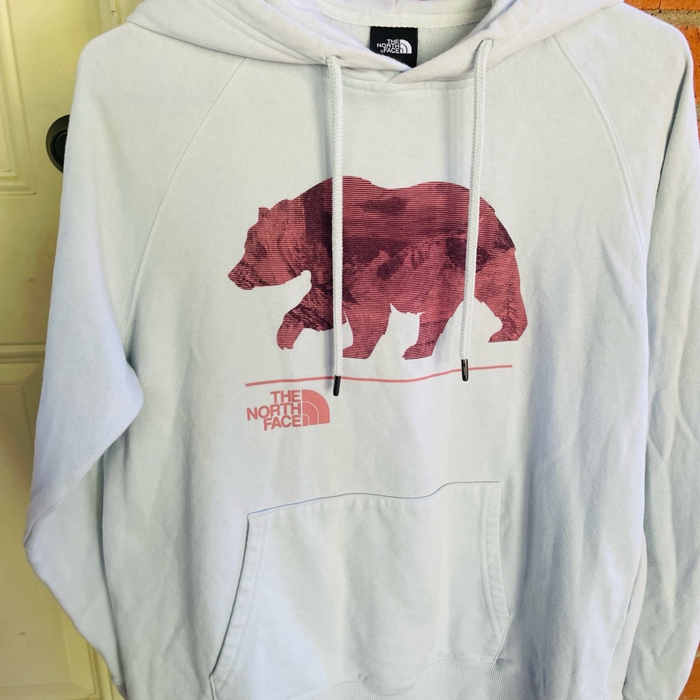 The North Face Cream Hoodie with Red Graphic